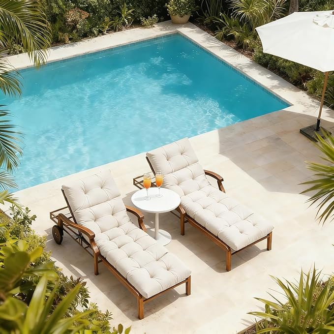 MTMR Chaise Lounge Cushion Outdoor, Non-Slip Chair Cushion for Patio Furniture, Waterproof Outdoor Replacement Seat Pad for Pool Lawn Wicker Couch Bench Loveseat, Long Thick Lounge Cushion, Beige