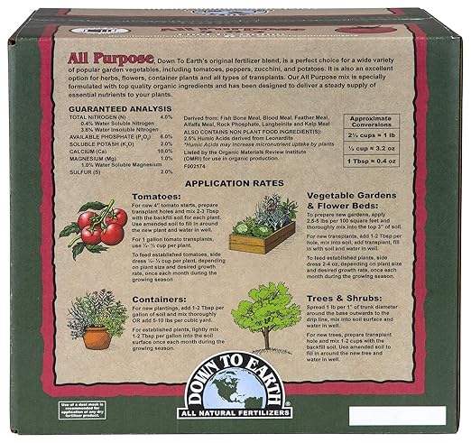 Down To Earth All Natural Fertilizers Organic All Purpose Tomato & Vegetable Mix - Plant Food for Tomatoes, Peppers, Herbs and Flowers 4-6-2, 15 lb