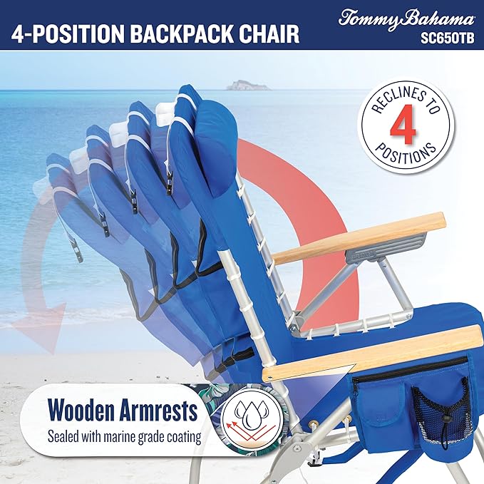 Tommy Bahama Hi-Boy 17" Seat Height 4-Position Lace-Up Suspension Folding Beach Backpack Chair