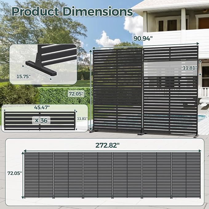 Privacy Fence Screen Outdoor Freestanding Privacy Panel, 72" H×47" W HDPE Decorative Panels with Stand, Room/Garden Divider, Outdoor Privacy Screen for Patio,Deck, Balcony, Pool