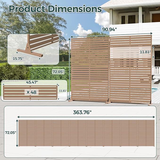 Privacy Fence Screen Outdoor Freestanding Privacy Panel, 72" H×47" W HDPE Decorative Panels with Stand, Room/Garden Divider, Outdoor Privacy Screen for Patio,Deck, Balcony, Pool