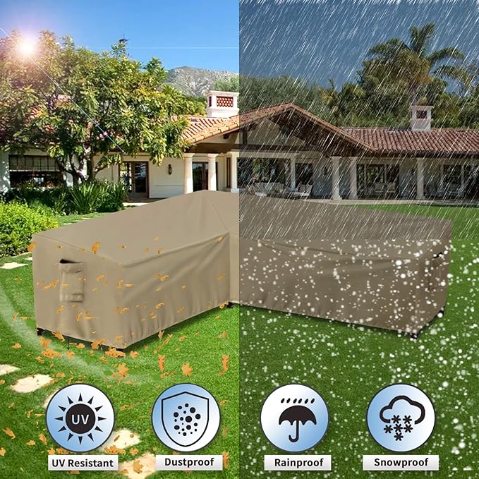 PureFit Outdoor Sectional Sofa Cover Waterproof L Shaped Patio Furniture Covers for Deck, Lawn and Backyard, 104”x83” Right Facing, Camel