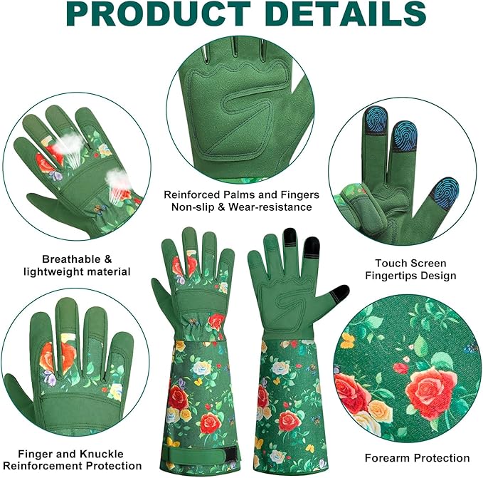 DLY Gardening Gloves, Garden Gloves for Women, long gardening gloves for Garden Work and Yard,Durable and Comfortable(Small, Green