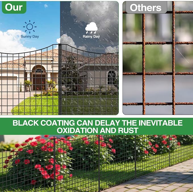 12 Panels 36 in(H) X 27ft(L) Dog Fence Outdoor for Yard with Lock, Garden Fence Animal Barrier, Decorative Metal Wire Fence Panel Tall Fencing for Garden, Patios, Flower Bed