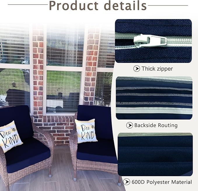 Sqodok Patio Cushion Covers Replacement, Deep Seat Patio Cushions Cover Set of 4, Waterproof Seat and Back Cushions Cover for Outdoor Furniture Chair, Sofa, Couch(Dark Blue,28"x28"x6"+28"x17"x6")