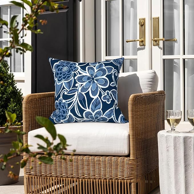 LVTXIII 2 Pack Outdoor Pillow Covers ONLY 18x18 Inch, Water-Repellent Square Decorative Cushion Covers for Patio Furniture, Garden, Sofa, Flower Navy
