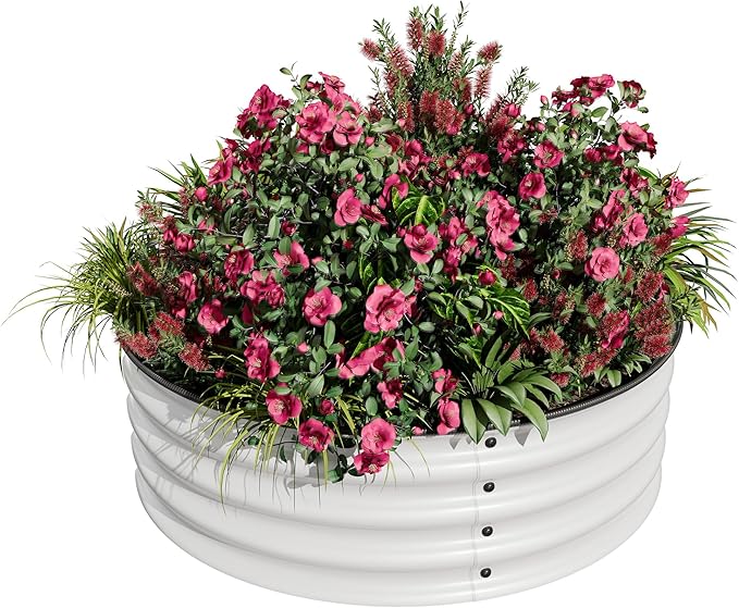 2 x 1FT Round Galvanized Raised Garden Bed – Metal Planter Box Kit with Rust & Corrosion Protection, Safe Rubber Edge, Open Bottom Design – Easy Assembly for Vegetables, Flowers, Fruits