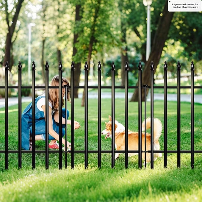 ARIFARO Metal Garden Fence 32" H x 24" W (5 Pack, Length 10 ft), No Digging Decorative Garden Border Fence, Rustproof Black Garden Fence Panels for Yard, Flower Bed, Patio, Dog Animal Barrier