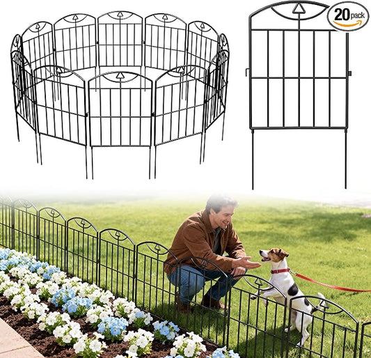 Garden Fence 17in (H) x21ft (L), 20 Pack No Dig Animal Barrier Fence, Metal Decorative Garden Border Fence Panels, for Dogs, Flower Bed, Patio, Yard