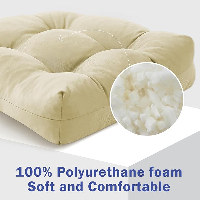 IPYNBAP Outdoor Chair Cushions Set of 2, Patio Chair Cushions with Ties, 17x17+4” Tufted Outdoor Seat Cushions, Waterproof Patio Furniture Cushions, Outdoor Dining Chair Pads, Beige