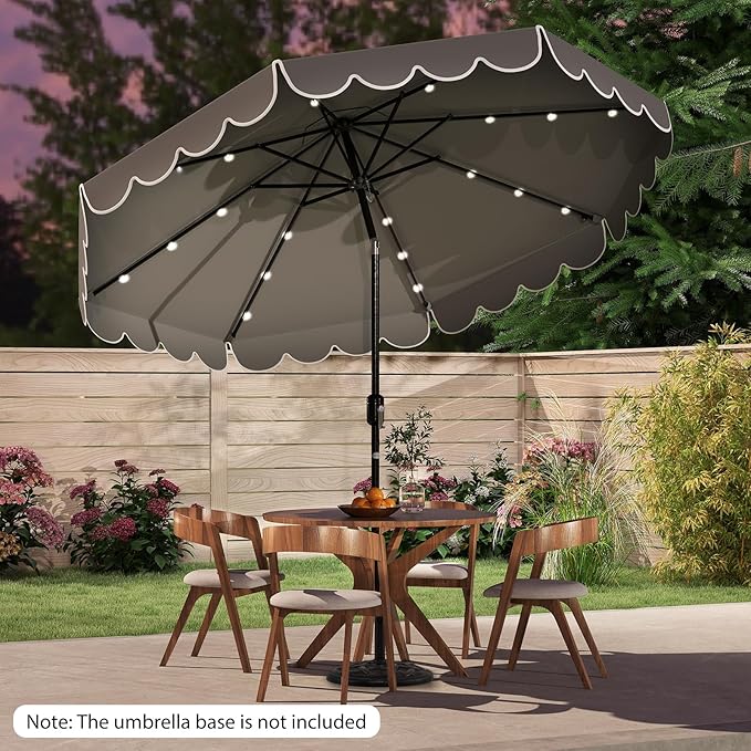 Tangkula 10FT Solar LED Patio Umbrella, 2-Tiers Scalloped Outdoor Table Market Umbrella with 24 LED Lights, Vented Top, Tilt Adjustment, Crank, 8 Ribs for Backyard Poolside Deck Beach Lawn (Gray)
