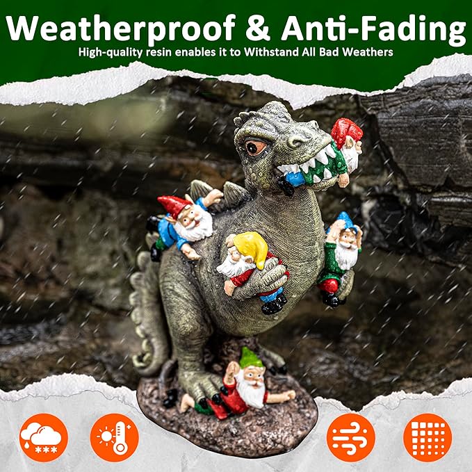 SOWSUN Dinosaur Gnomes Garden Statues Garden Decor Yard Decorations Outdoor, Patio, Yard, Lawn Ornaments Unique Housewarming Gifts for Women, Mom for Mothers Day