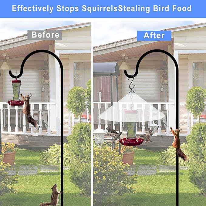19 Inch PP Squirrel Baffle for Outdoor Bird Feeders - Hanging Bird Feeder Umbrella Guard, Squirrel Proof Protector for Shepherd Hooks & Poles, Transparent, 1 Pack