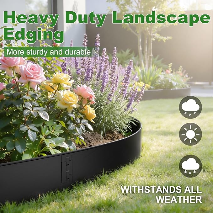 Metal Landscape Edging 6 Pack 40" L x 8" H, Galvanized Steel Landscape Lawn Edging with 90 Degree Rounded Top, Heavy Duty Lawn Edging, Easy-to-Install, Flower Bed Yard Pathway Divider