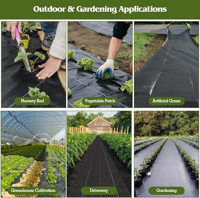 HongWay 2.6FT x 300FT Weed Barrier Fabric, Garden Cloth Woven Landscape Fabric Heavy Duty with 120 U-Shaped Securing Pegs, Lawn Weed Block Mat Ground Cover for Garden Beds, Farming