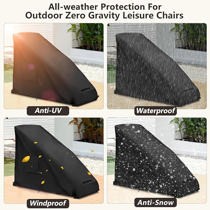 Zero Gravity Chair Cover XL,Outdoor Heavy Duty 600D Waterproof Zero Gravity Lounge Chair Cover,Patio Folding Zero Gravity Recliner Cover.black,39" L x 31" W x 45" H.