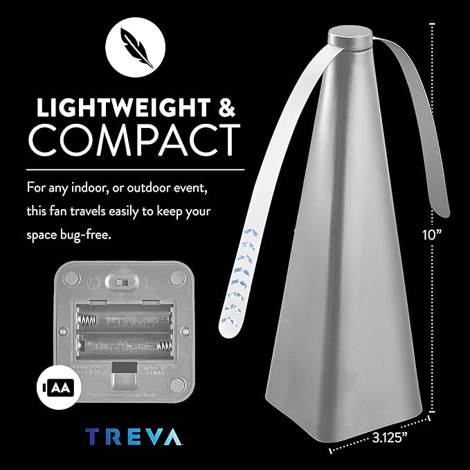 Treva Chemical Free Bug Fan, Fly Deterrent with Holographic Blades to Clear Bugs, Mosquitoes, and Flies, Battery Powered Fly Fan, Silver (4 Pack)