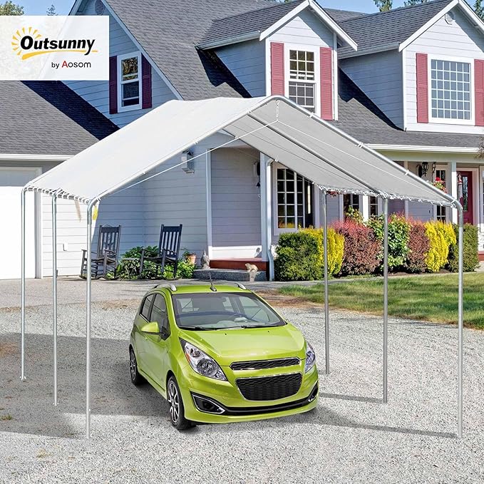 Outsunny 10'x20' Carport Outdoor Heavy Duty Party Tent Galvanized Car Canopy with Included Anchor Kit, 3 Reinforced Steel Cables, White