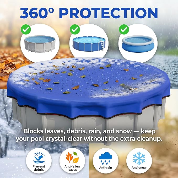 [Ultra Thick] 30FT Round Winter Pool Covers for Above Ground Pool Covers Easy Install 195GSM 500D,UV & Tear Resistant, Upgraded Heavy-Duty Winch, Reinforced Edges,Extra 4Ft Overlap