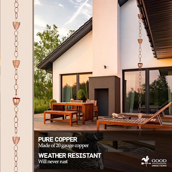 Good Directions 491P-8 Crocus Rain Chain 8-1/2 Feet Long, Large Cups, 100% Pure Copper