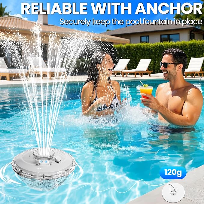 AearKing Floating Pool Fountain with Lights Show, Pool Water Fountain with Anchor, Above Ground Pool Water Fountains Pump with Rope, Swimming Pool Fountains for Inground Pools