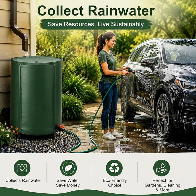 66 Gallon Collapsible Rain Barrel, Portable Rainwater Collection System with Spigot & PTFE Thread Seal Tape, Foldable Water Storage Tank for Garden, Patio & Balcony