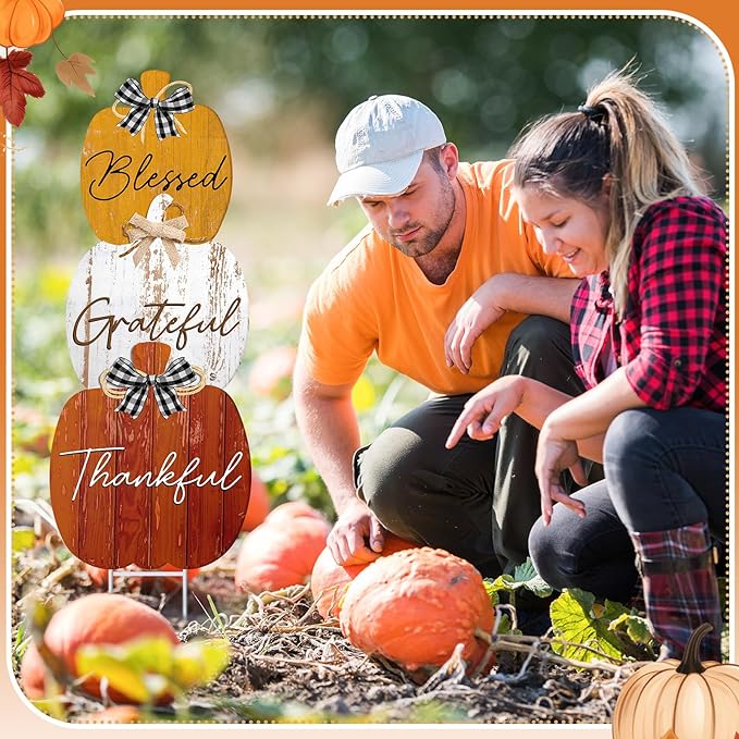 Weysat Thanksgiving Decorations Outdoor Metal Fall Yard Sign Pumpkin Porch Decorations for Home Lawn Pathway Front Door Fall Pumpkin Decor Outside Thanksgiving Party Garden Lawn Patio Walkway Decor