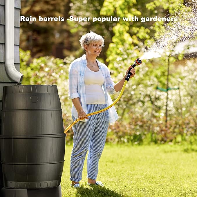 45 Gallon Rain Barrel for Gutter Rainwater Collection, BPA-Free Water Catcher with Mesh Screen, Lid, Spigot and Hose, Outdoor Water Storage for Garden Watering and Lawn Care