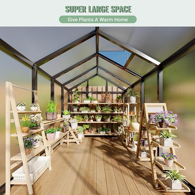 GarveeHome 6X8 FT Greenhouse, Walk-in Greenhouse Kit with Aluminum Frame, Polycarbonate Panels, Adjustable Roof Vent, Sliding Door, Secure Lock for Outside Garden, Patio, Backyard