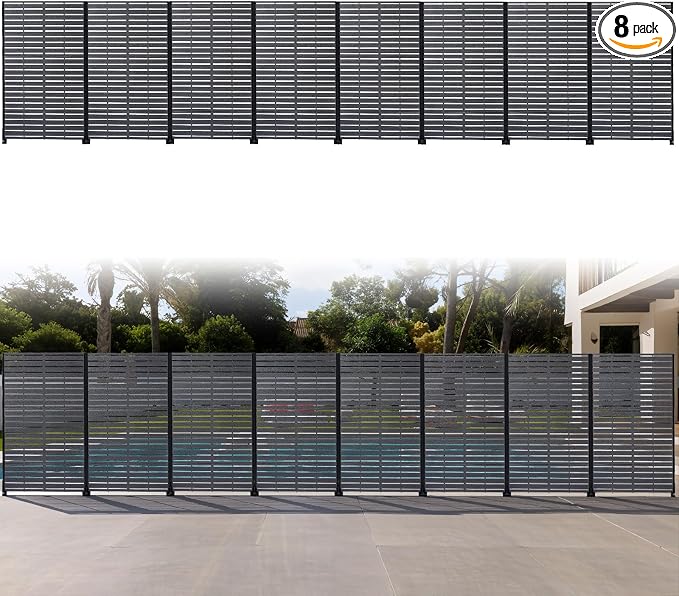 Privacy Screen Outdoor 60" Hx35 W Freestanding Privacy Panel with Stand, HDPE Decorative Privacy Fence with Sandblasting Louver Pattern, Patio Divider Screen, Privacy Screens for Outside