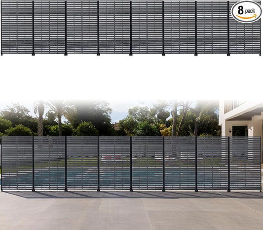 Privacy Screen Outdoor 60" Hx35 W Freestanding Privacy Panel with Stand, HDPE Decorative Privacy Fence with Sandblasting Louver Pattern, Patio Divider Screen, Privacy Screens for Outside