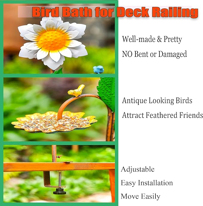Deck Bird Feeder for Outdoors, Decorative 3 Bird Feeder Bowl Tray for Balcony Railing Outside