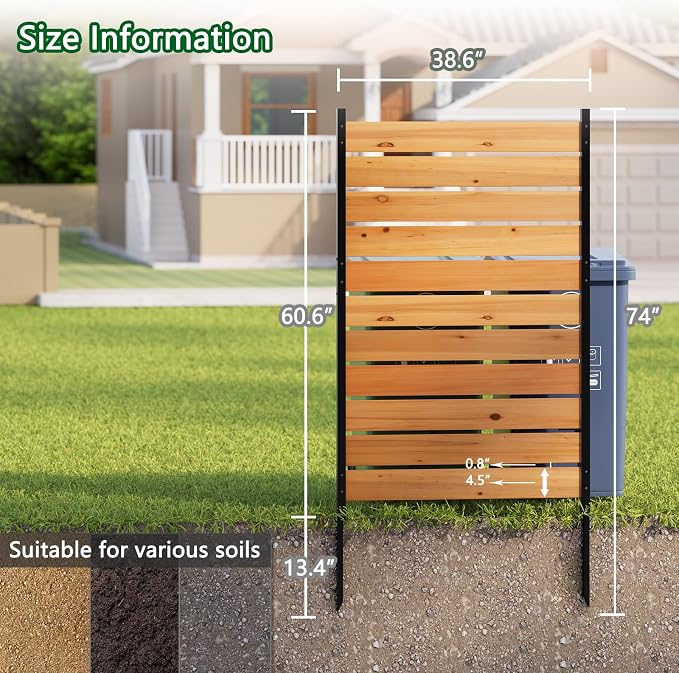 Wooden Privacy Screen 38" W×61" H No Dig Patio Fence 1 Panel (Orange) | For Trash Can AC Units & Pool Equipment, Decorative Patio，Outdoor privacy screen with Metal Stakes