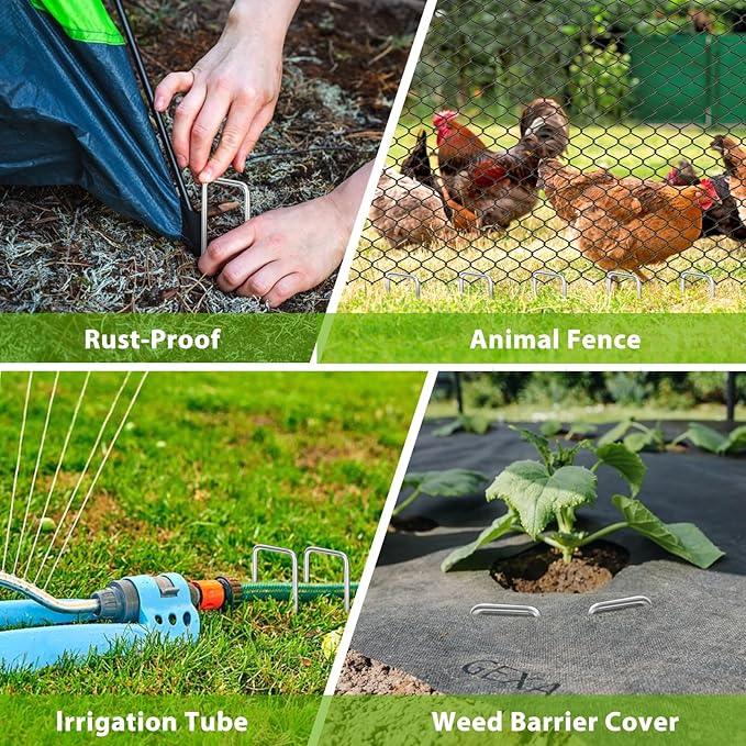 Landscape Staples 12 Inch, 200 Pack U-Shaped Galvanized Garden Stakes, 8 Gauge Heavy Duty Ground Stakes for Outdoor Decorations, Fixed Irigation Tubing, Fence,Weed Barrier Fabric