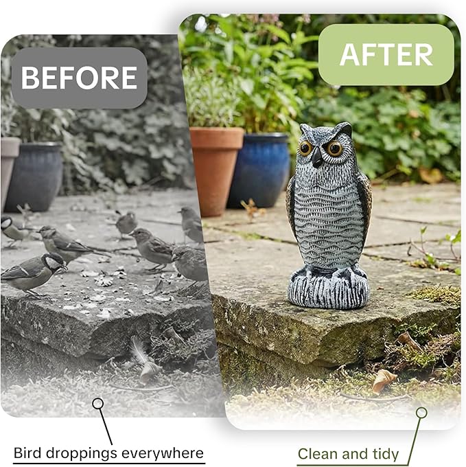 OFFO 2 Pack Fake Owl, Owl Statue for Garden and Yard Decoration, Weatherproof Plastic Outdoor Owl Decor for Porch Pool Patio Yard, 10-Inch Height, Round + Short Ear Owl