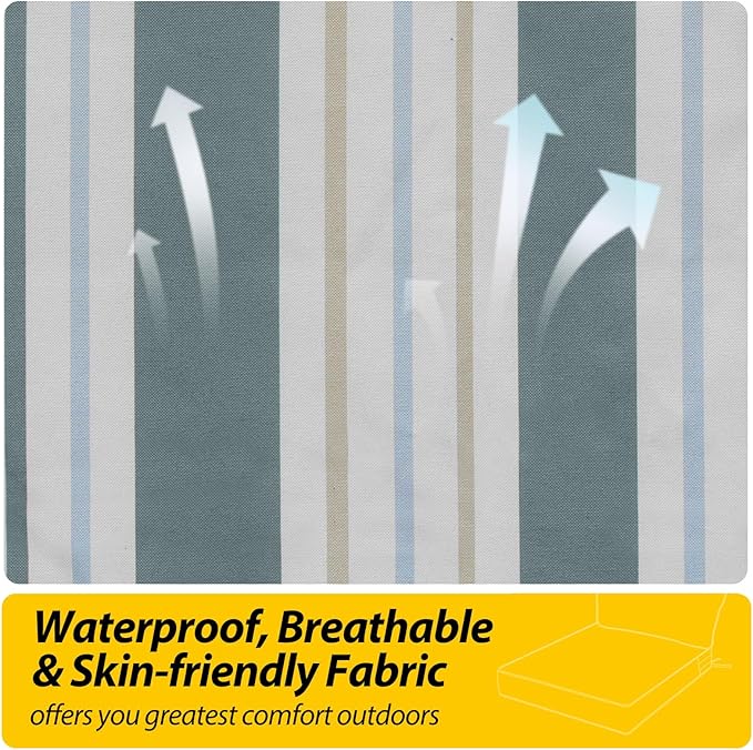 AAAAAcessories Outdoor Seat Cushions for Chairs, Fade-Resistant, Waterproof Patio Furniture Replacement Cushions, 24" x 24" x 5" + 24" x 13.5", Slate Gray Blue Coastal Stripe