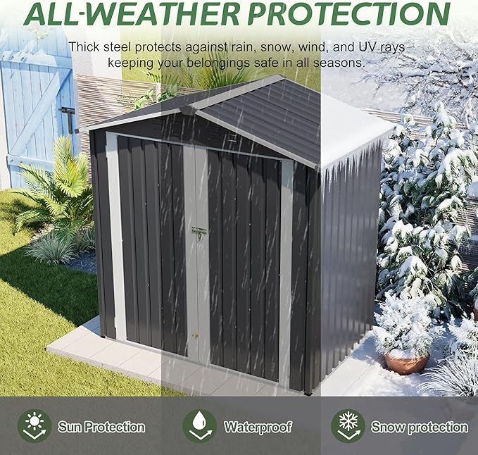 KEIKI Storage Shed 6x4 FT, Small Metal Tool Shed for Outdoor Storage, Galvanized Steel Garden Shed with Lockable Doors for Patio, Backyard, Lawn, Dark Grey