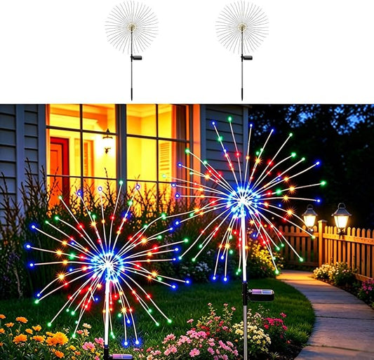 Solar Firework Lights for Outside,150 LED RGB Color Changing Firework LED Solar Fairy Light Twinkling Tree Outdoor for Garden Yard Landscape Wedding Christmas Party Decor Multicolor (2 Pack)
