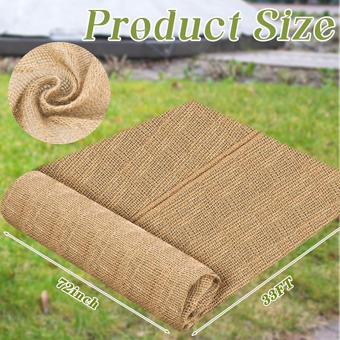 Buryeah 72 Inch x 33 ft Burlap Fabrics Roll Natural Burlap Garden Multipurpose Weed Barrier Garden Landscape Blankets Cloth Weed Barrier Fabric Jute for Outdoor Home Craft Shrubs Party Decor