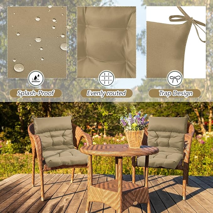 Sintuff 4 Pcs 44 x 21 x 4 Patio Chair Cushions Outdoor Chair Cushion Seat/Back Tufted Pillow with Ties Water Resistant Replacement Indoor Patio Furniture Outdoor Furniture (Solid Color,Brown)
