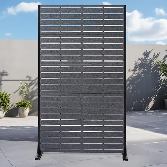 Outdoor Privacy Screen 72" H HDPE Decorative Freestanding Privacy Panel, Sandblasting Louvered Privacy Screens with Stand, Weather-Resistant Panel for Patio, Balcony, Backyard(6 Panels)