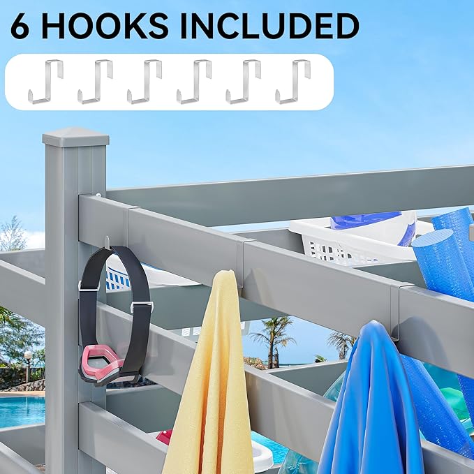 YITAHOME 64" W x 47" L x 39" H Poolside Deckbox Storage Organizer with 6 Movable Hooks, Outdoor Waterproof Pool Storage Bins (Light Gray)