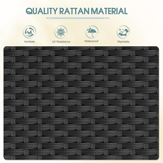 Devoko Outdoor Pool Towel Rack Patio Waterproof Rattan Wicker Storage Cabinet Shed with Shelves & Drawer (Black)