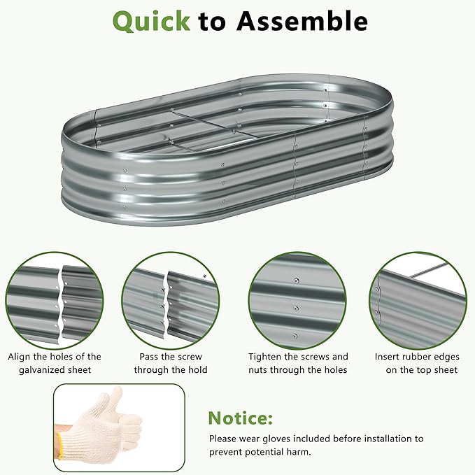 Foxlang 6x3x1ft(2 Pack) Galvanized Oval Raised Garden Bed,Outdoor Planter Box Metal Patio Kit Planting Bed for Vegetables Flowers Herb,Silver
