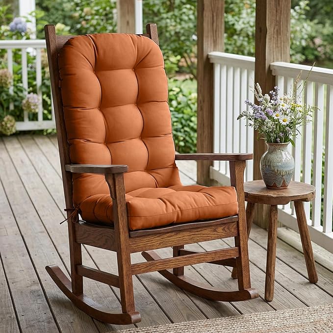 COOS BAY High Back Adirondack Chair Cushions for Outdoor Furniture, 49x20x5 in Water-Resistant Thick Tufted Patio Chair Cushions with Secure Straps, Set of 2, Orange