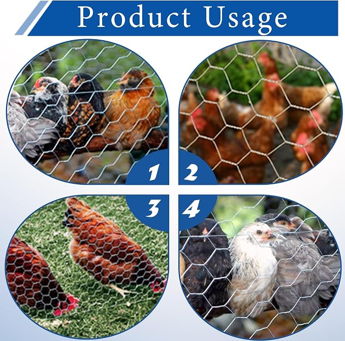 WFLNHB Hexagonal Chicken Wire Poultry Netting Galvanized Mesh Garden Fence Barrier Fence Mesh Roll 4Feet x 150Feet