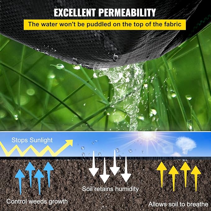 Happybuy 6FTx300FT Premium Weed Barrier Landscape Fabric Heavy Duty 3OZ, Woven Weed Control Fabric, Good Permeability for Weed Block Gardening Mat, Driveway Fabric, Landscaping Fabric, Ground Cover