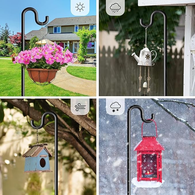 Shepherd Hook for Outdoor, Heavy Duty Bird Feeder Pole with 5 Prong Base, Adjustable Height Bird Feeder Stand Ideal for Hanging Bird Feeders, Plant, and Garden Decorations