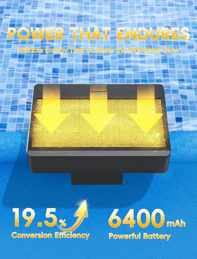 POOLHOUR Solar Pool Lights for Above Ground Pools (Metal Frame Only), LED Above Ground Pool Light with Remote & Timer, Submersible Underwater Lighting, 10-Color RGB 4-Mode Poolside Solar Light, 1 Pack