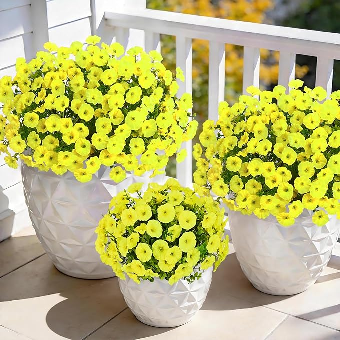 Yastouay Artificial Flowers for Outdoors, 14 Bundles Fake Outdoor Flowers, UV Resistant Artificial Plants & Flowers for Decoration, Yellow Realistic Morning Glory for Outdoor Porch Garden Decoration